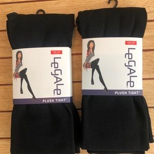 2 Pair Ladies Black Fleece Lined Tights
